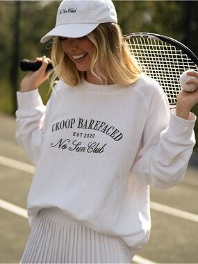 Barefaced No Sun Club Oversized Cropped White Crewneck Sweatshirt Medium